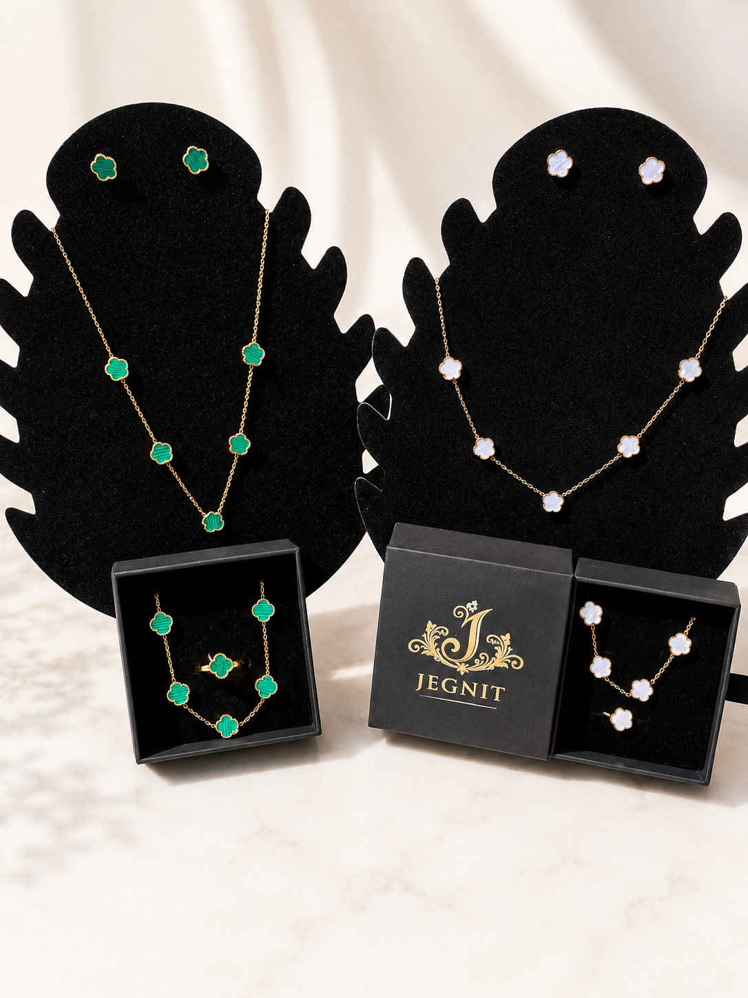 18K Gold Plated Black Clover 4-Piece Jewelry Set