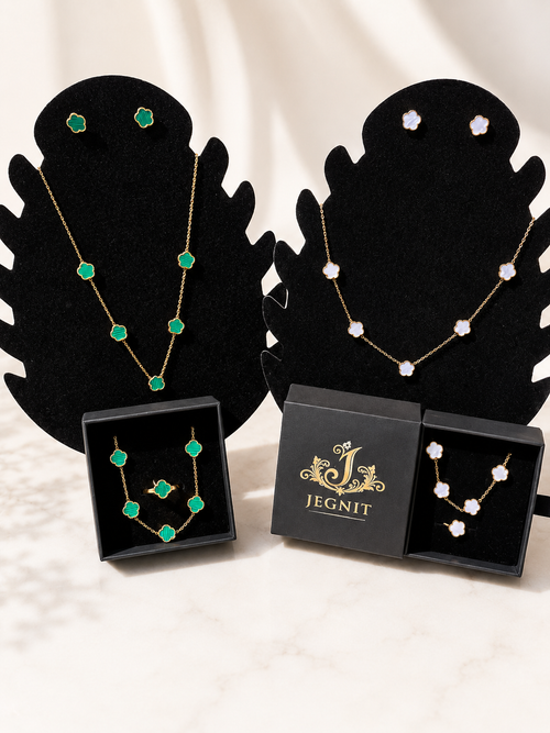 18K Gold Plated Black Clover 4-Piece Jewelry Set